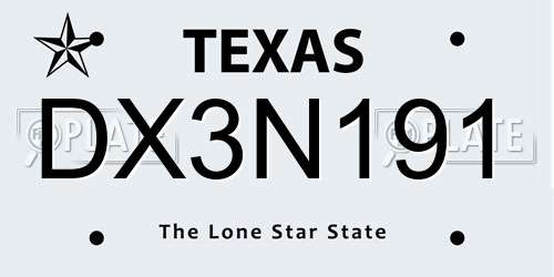 DX3N191 Texas License Plate