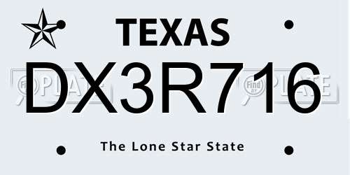 DX3R716 Texas License Plate