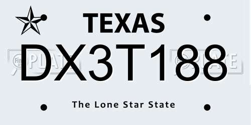 DX3T188 Texas License Plate