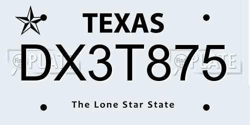 DX3T875 Texas License Plate