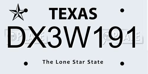 DX3W191 Texas License Plate