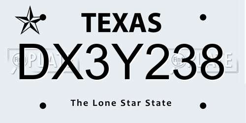 DX3Y238 Texas License Plate