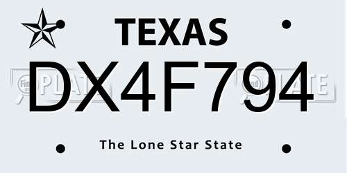 DX4F794 Texas License Plate