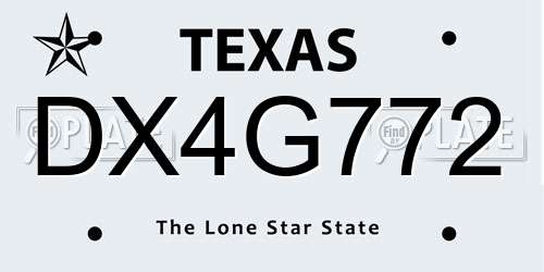 DX4G772 Texas License Plate