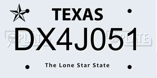 DX4J051 Texas License Plate