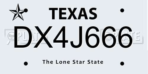 DX4J666 Texas License Plate