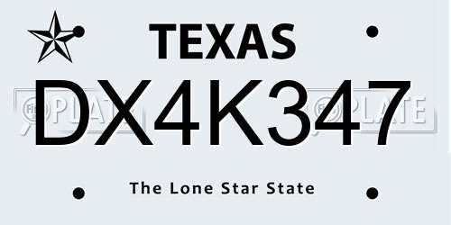DX4K347 Texas License Plate