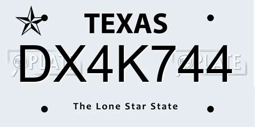 DX4K744 Texas License Plate