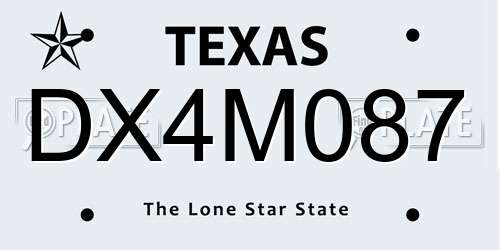 DX4M087 Texas License Plate