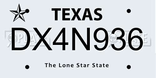 DX4N936 Texas License Plate