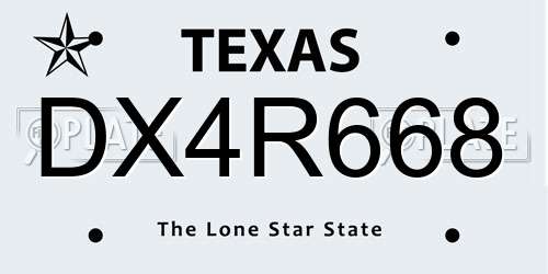 DX4R668 Texas License Plate