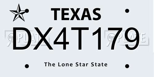 DX4T179 Texas License Plate