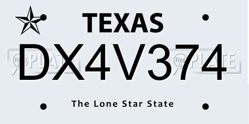 DX4V374 Texas License Plate