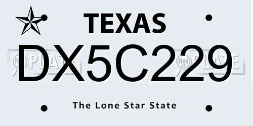 DX5C229 Texas License Plate