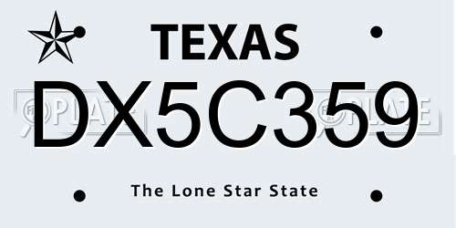 DX5C359 Texas License Plate