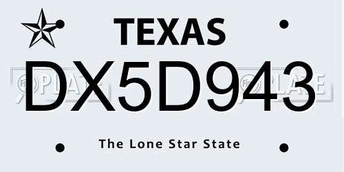 DX5D943 Texas License Plate
