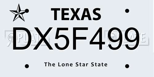 DX5F499 Texas License Plate