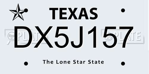 DX5J157 Texas License Plate