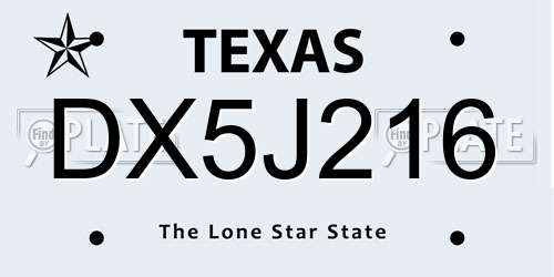 DX5J216 Texas License Plate