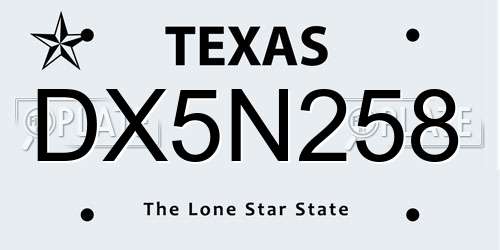 DX5N258 Texas License Plate