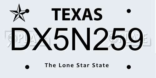 DX5N259 Texas License Plate