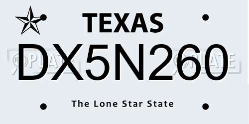 DX5N260 Texas License Plate