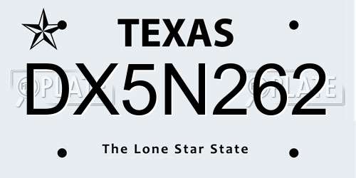 DX5N262 Texas License Plate