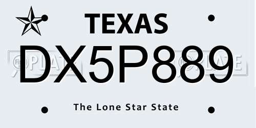 DX5P889 Texas License Plate