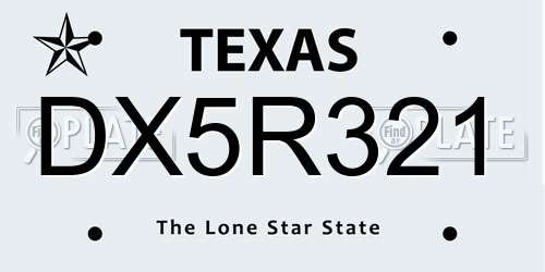 DX5R321 Texas License Plate