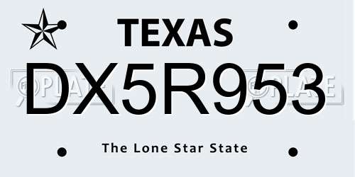 DX5R953 Texas License Plate