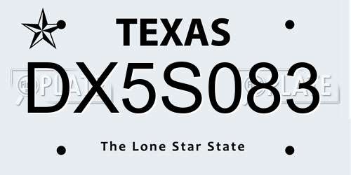 DX5S083 Texas License Plate