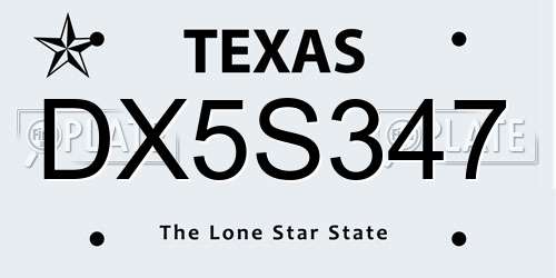 DX5S347 Texas License Plate