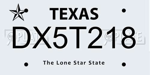 DX5T218 Texas License Plate