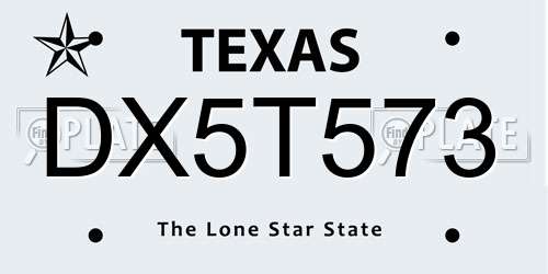 DX5T573 Texas License Plate