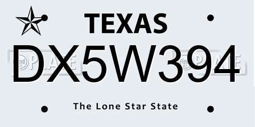 DX5W394 Texas License Plate
