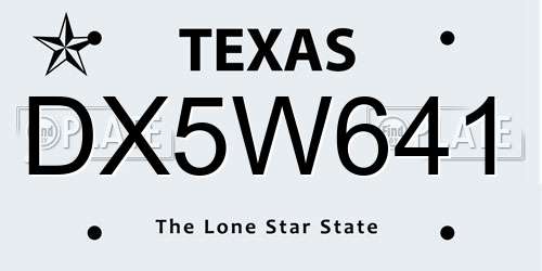 DX5W641 Texas License Plate