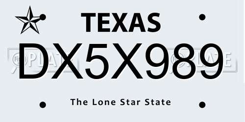 DX5X989 Texas License Plate