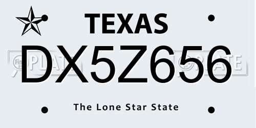 DX5Z656 Texas License Plate