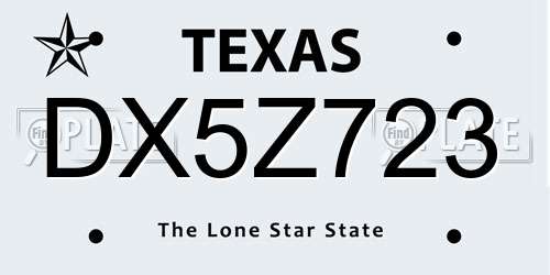 DX5Z723 Texas License Plate