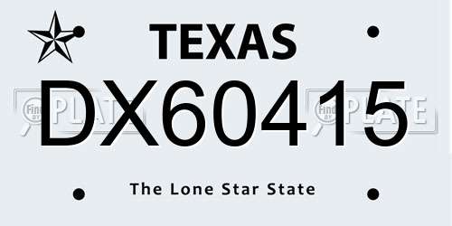 DX60415 Texas License Plate