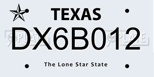DX6B012 Texas License Plate