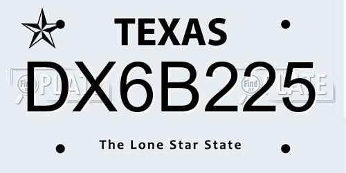 DX6B225 Texas License Plate