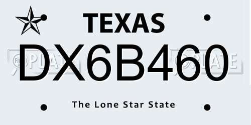 DX6B460 Texas License Plate