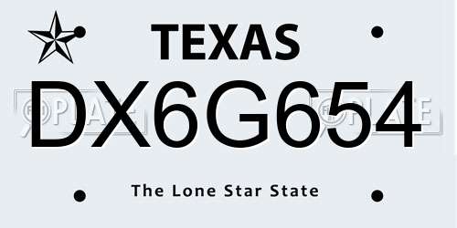 DX6G654 Texas License Plate