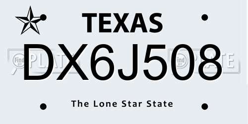 DX6J508 Texas License Plate