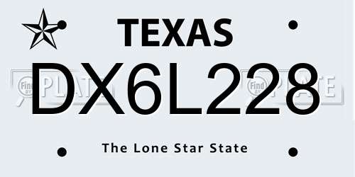 DX6L228 Texas License Plate