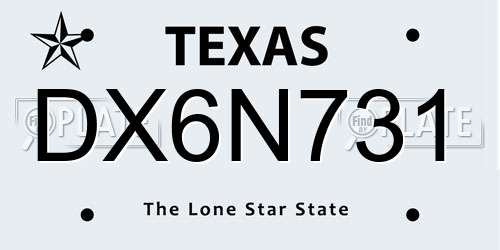 DX6N731 Texas License Plate