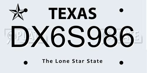 DX6S986 Texas License Plate