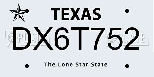 DX6T752 Texas License Plate