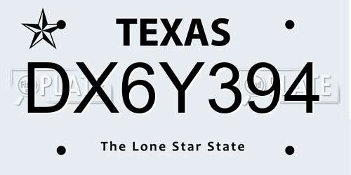 DX6Y394 Texas License Plate